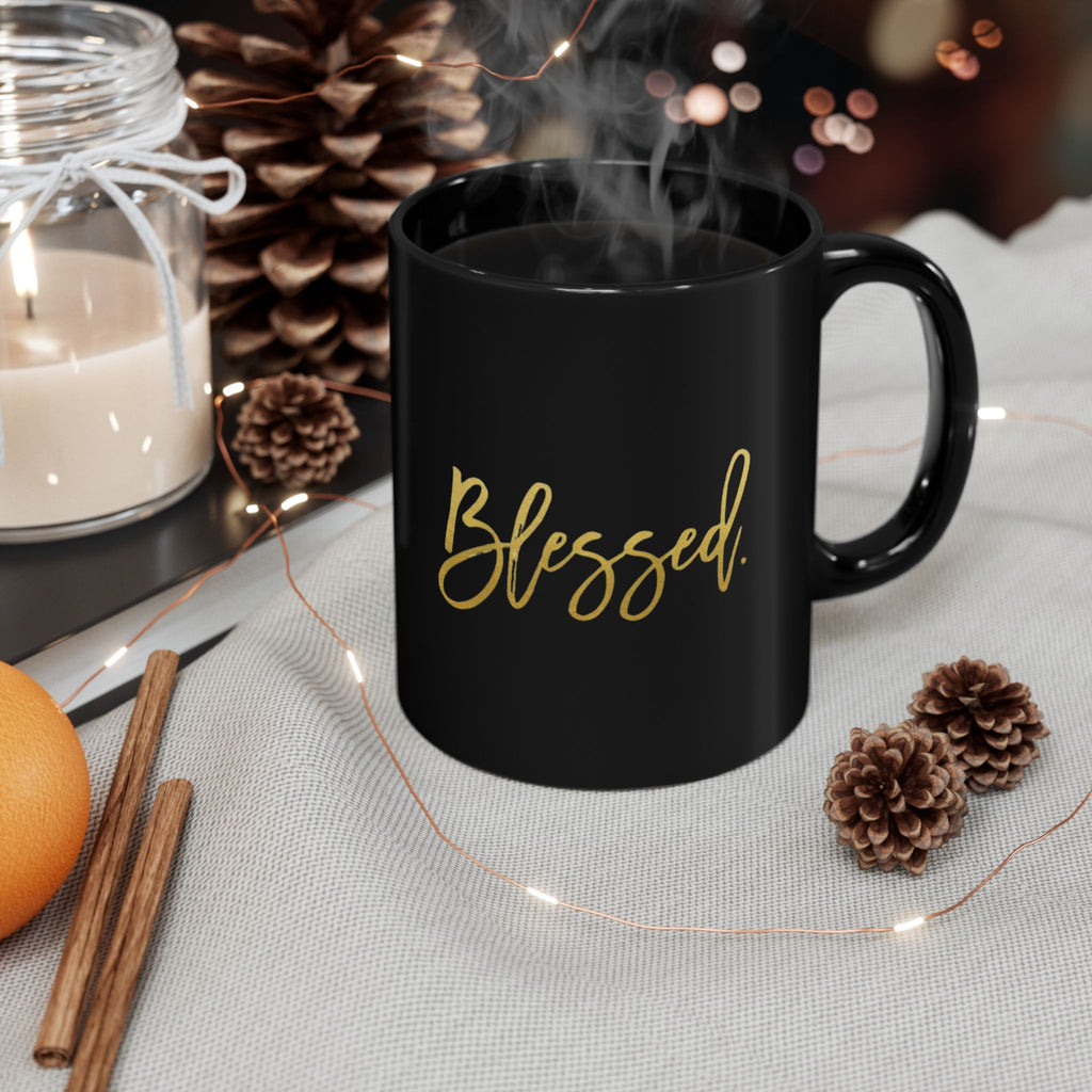 Blessed Black Mug - Perfect Gift for Home, Office, or Events, Coffee Lovers, Relaxation, Inspirational Decor
