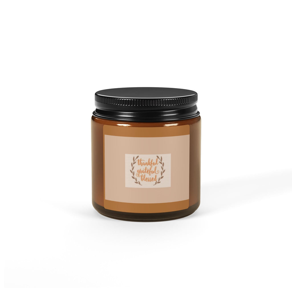 Thankful Grateful Blessed Amber Scented Soy Candle, Cozy Gift for Home Décor, Relaxation, Self-Care, Eco-Friendly Aromatherapy
